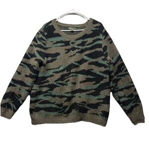 Barefoot Dream Cozychic Crew Neck Pullover Green Camo Size XL Soft Cozy